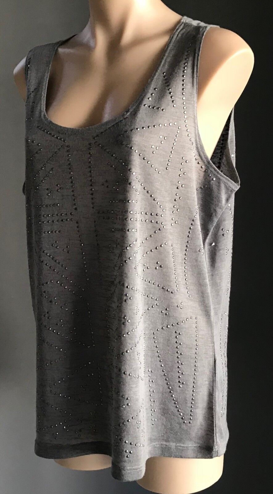 KATIES Top Sleeveless Stud Trim Grey Tank Ladies Plus Size 1XL XL 16 Retro NEW