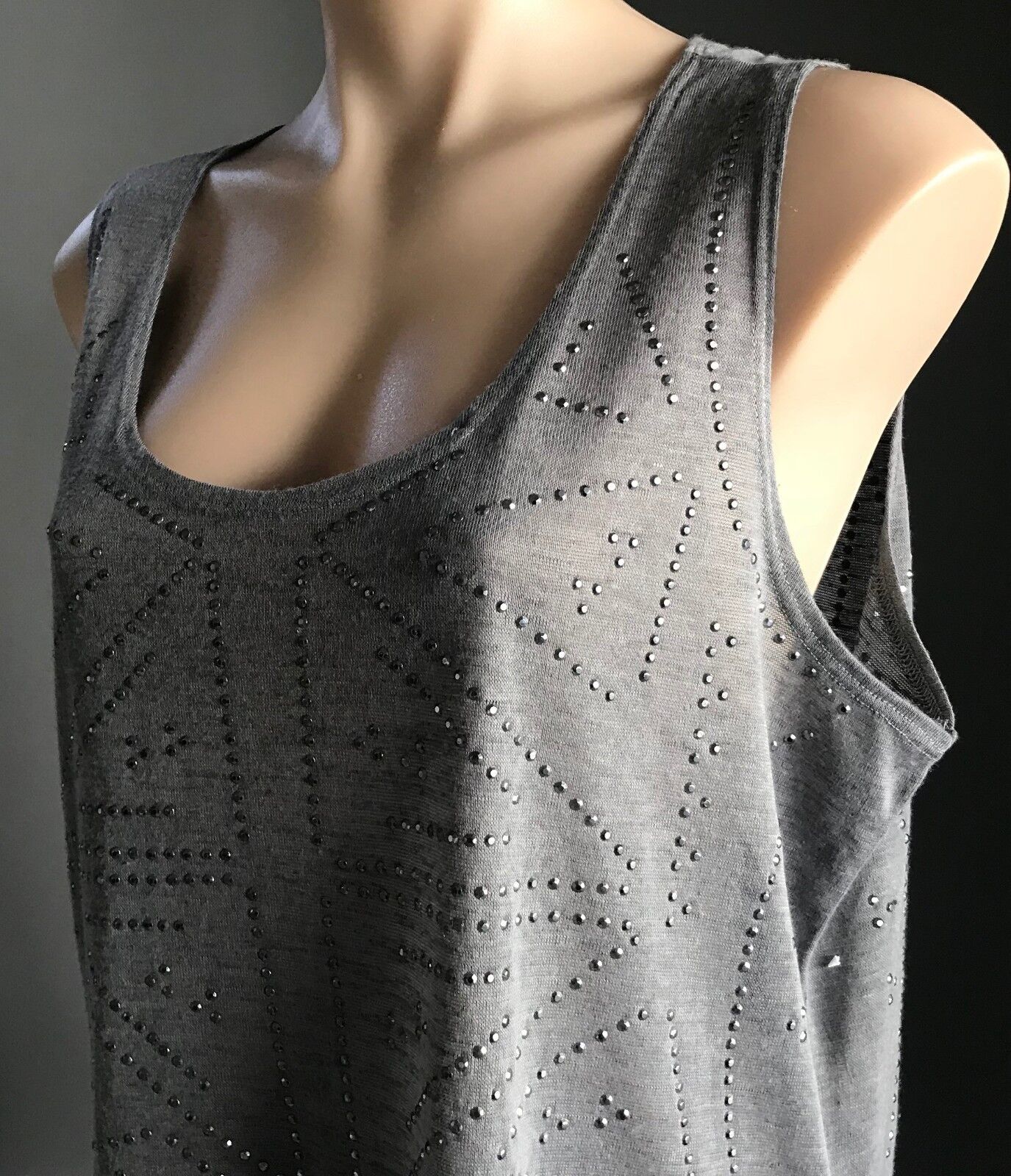 KATIES Top Sleeveless Stud Trim Grey Tank Ladies Plus Size 1XL XL 16 Retro NEW
