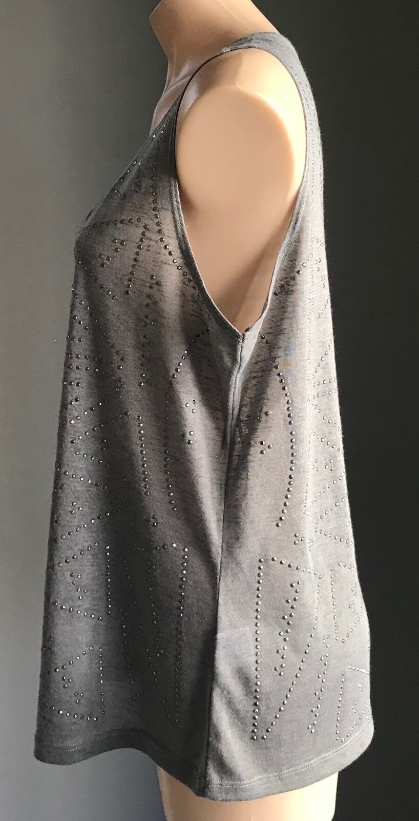 KATIES Top Sleeveless Stud Trim Grey Tank Ladies Plus Size 1XL XL 16 Retro NEW