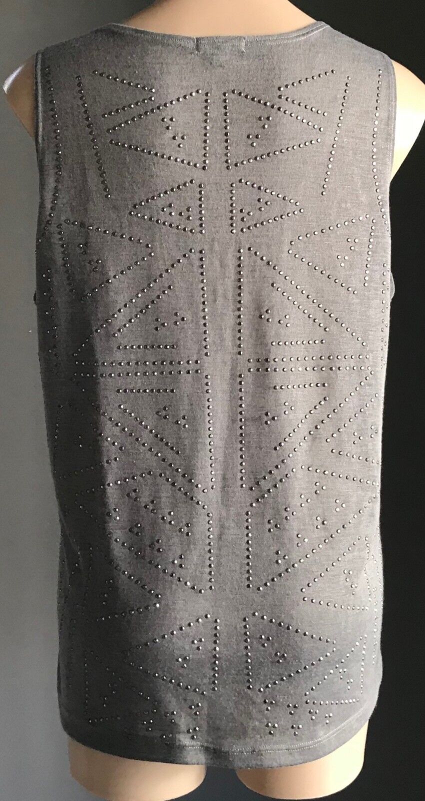KATIES Top Sleeveless Stud Trim Grey Tank Ladies Plus Size 1XL XL 16 Retro NEW