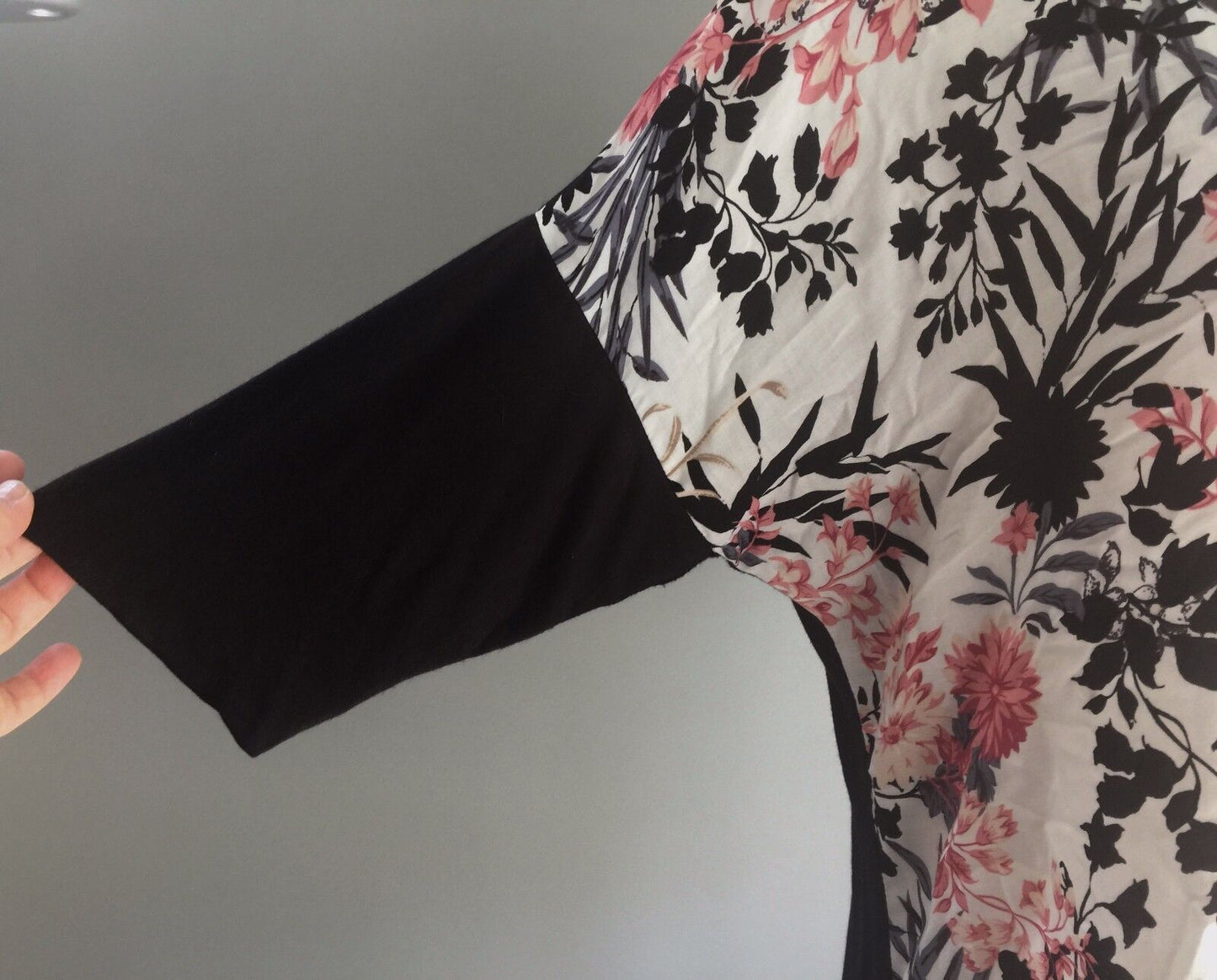 KATIES Top Floral Print & Solid Black Lace Trim 3/4 Sleeve Blouse Plus Size 18