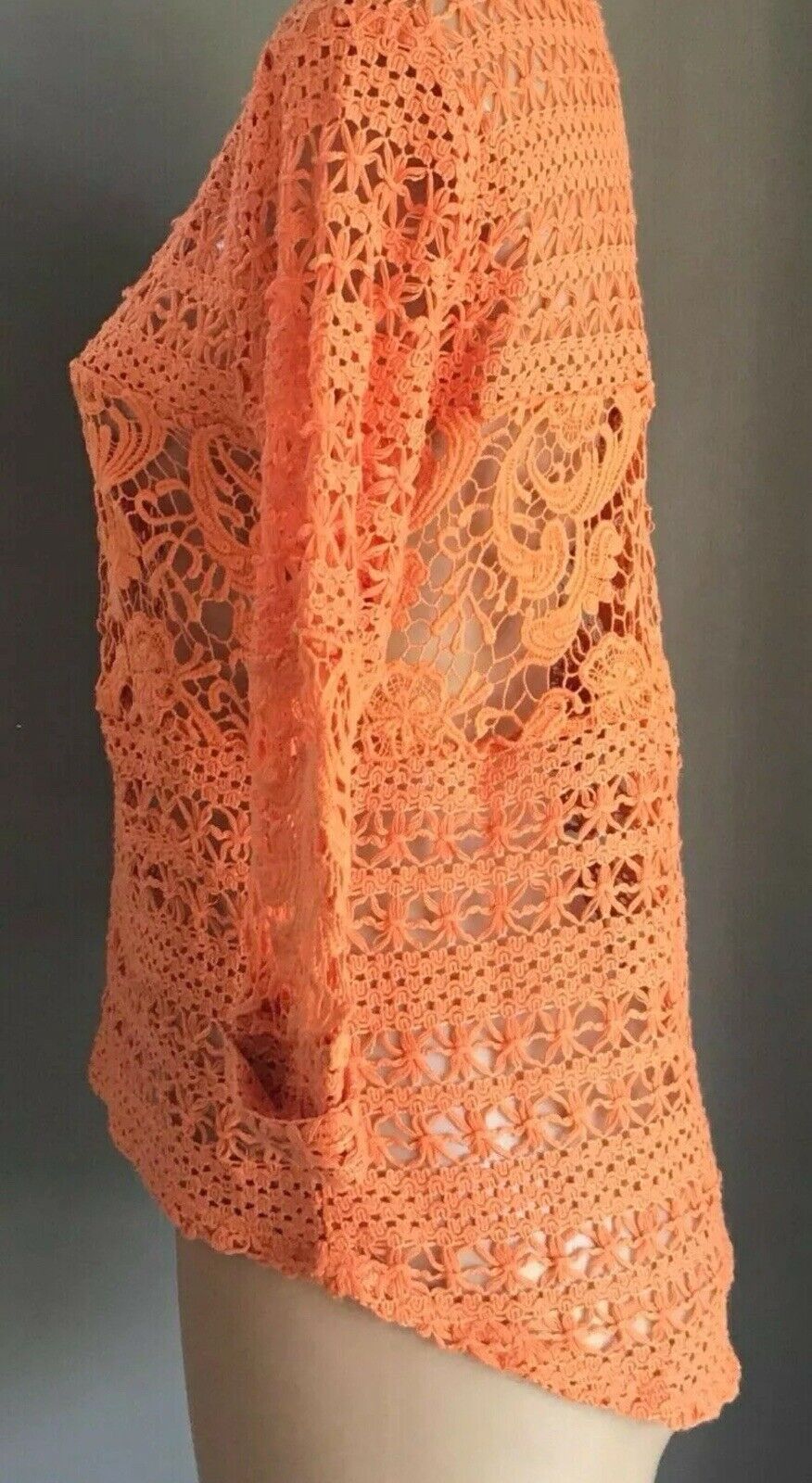 KATIES Boho Knit Top Orange Crochet Knit 3/4 Cuff Sleeve Dip Hem Top Size 8 - 10