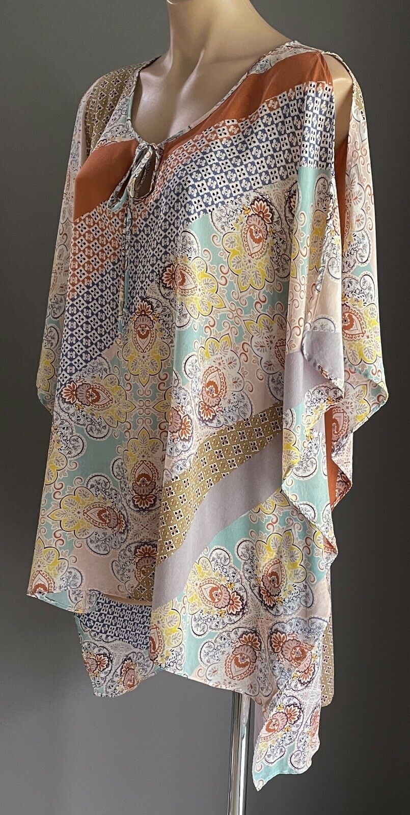 KATIES Silk Top Hi Lo Kaftan MultiColoured & Print Size L  XL  14 16
