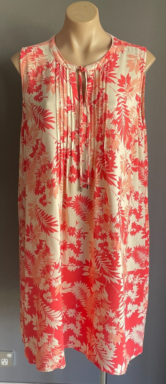 KATIES Dress Off White Peach Coral Leaf Print Sleeveless Shift Size 16