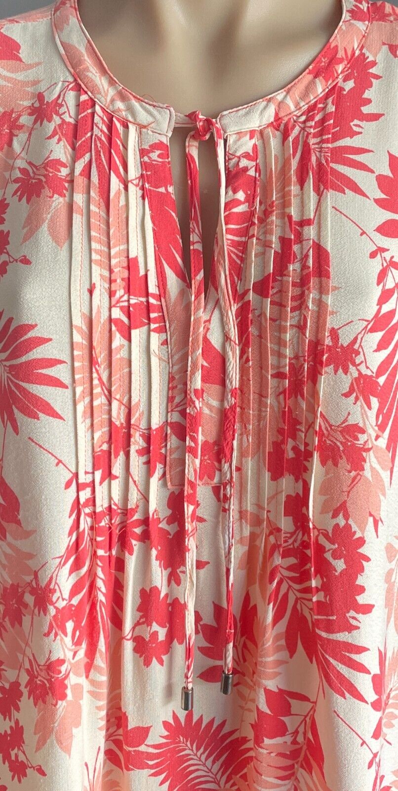 KATIES Dress Off White Peach Coral Leaf Print Sleeveless Shift Size 16