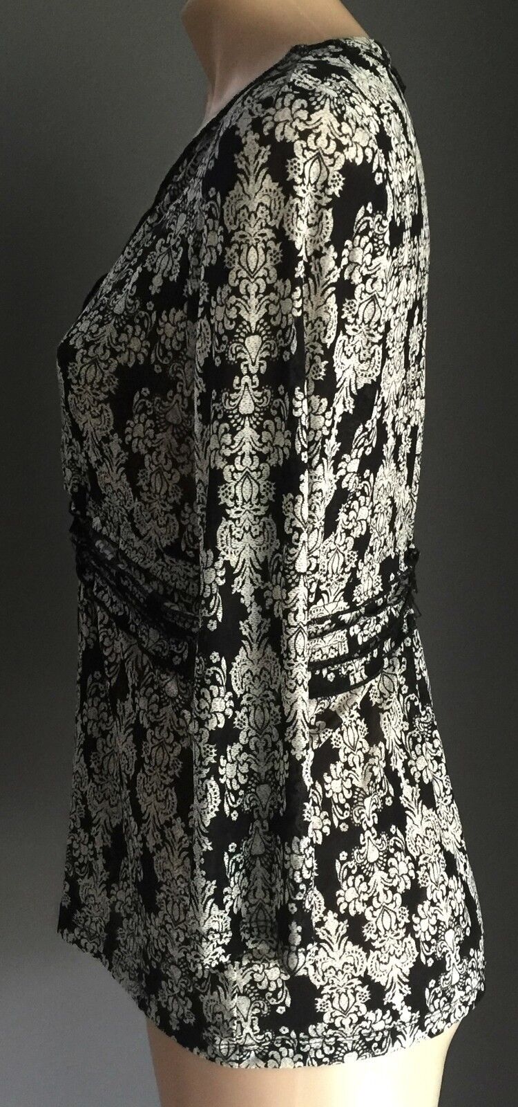 KATIES Top Semi Sheer Black & White Brocade Print Ladies Blouse Size XL 12 14