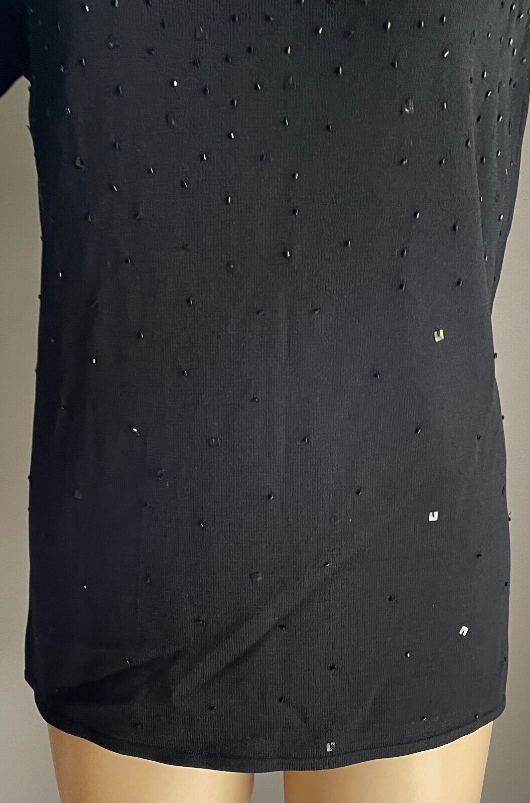 KATIES Top Knit Black Short Sleeve Beaded Sequin Embellishment Ladies Size L 12