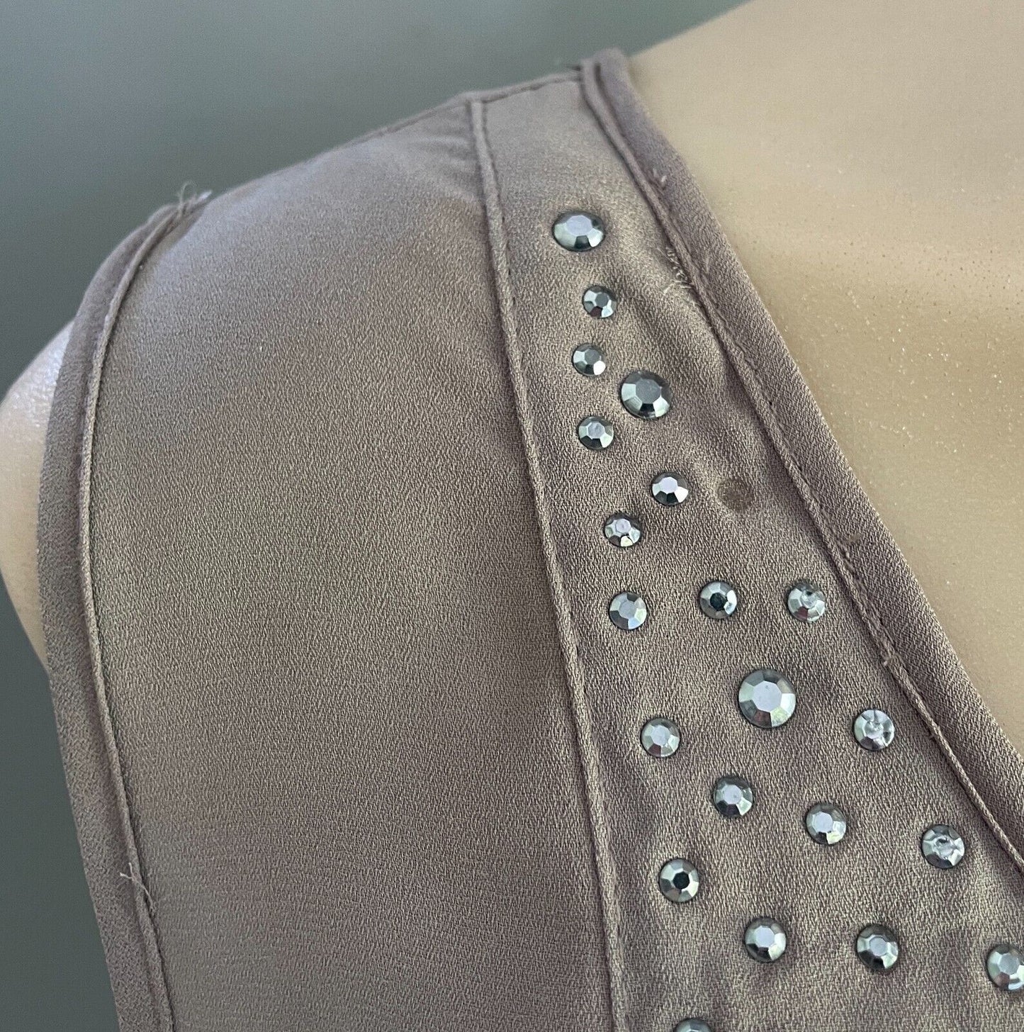 KATIES Top Sleeveless Stud Trim Brown Round Neck With Tie Size 16