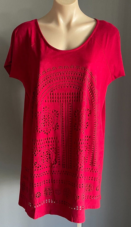 KATIES Top Burgundy Suede Look Extended Sleeve Blouse Cut Outs at Front Size XL