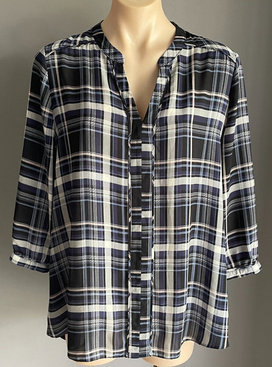 KATIES Top Grey Blue Black Baby Pink Check 3/4 Sleeve Hi-Lo Hem Blouse Size 16