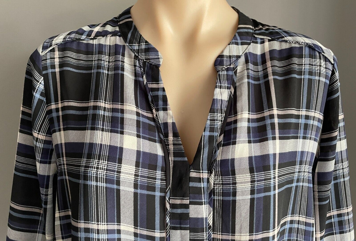 KATIES Top Grey Blue Black Baby Pink Check 3/4 Sleeve Hi-Lo Hem Blouse Size 16