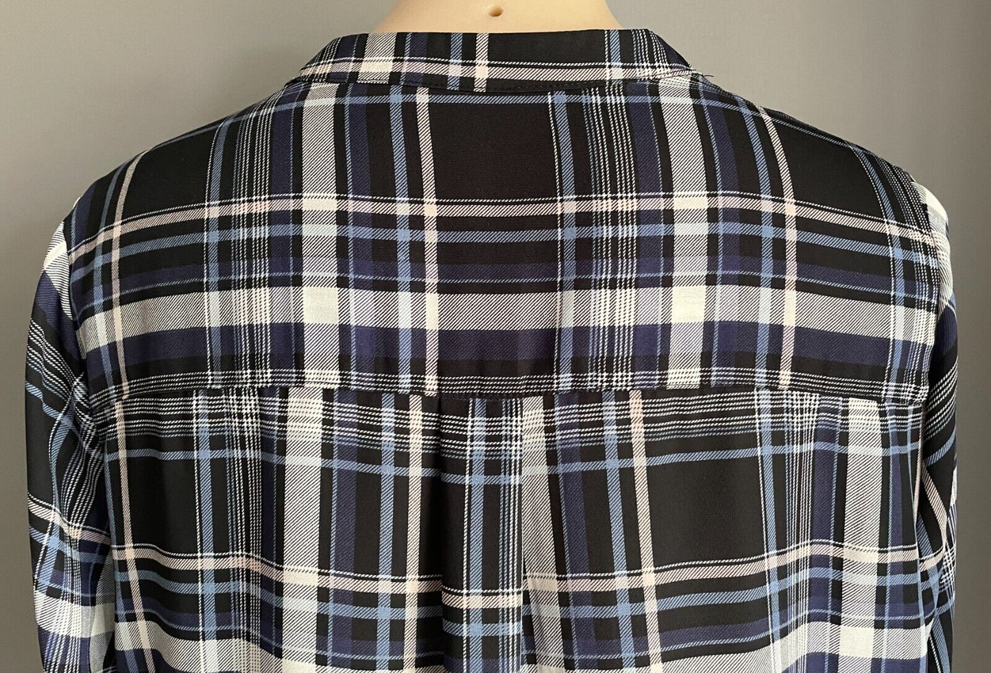 KATIES Top Grey Blue Black Baby Pink Check 3/4 Sleeve Hi-Lo Hem Blouse Size 16