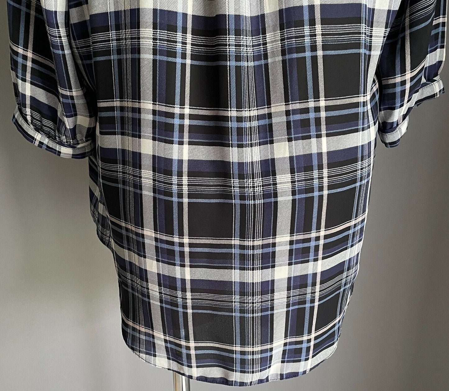 KATIES Top Grey Blue Black Baby Pink Check 3/4 Sleeve Hi-Lo Hem Blouse Size 16