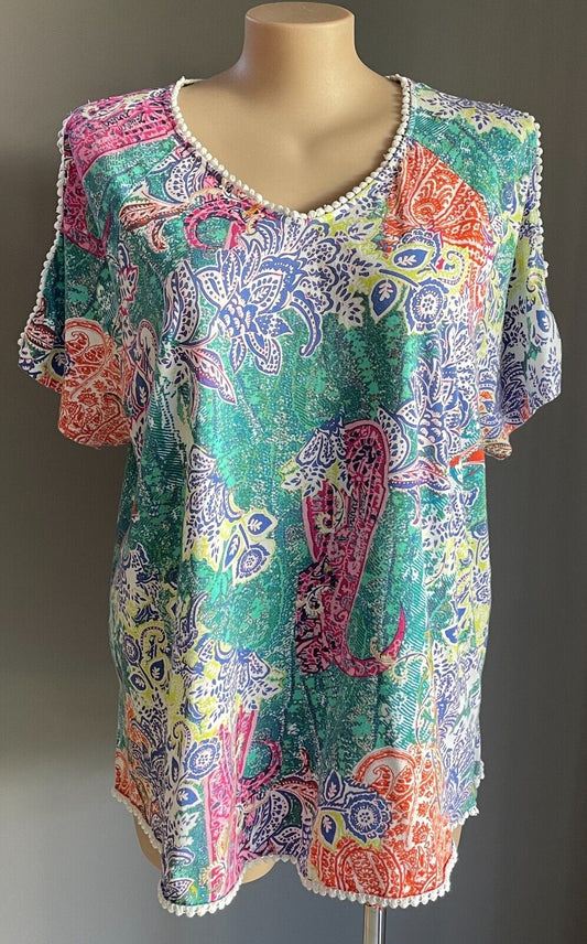 BEME Cotton Top Cut Out Shoulder Bright Coloured & Print Stretch Plus Size XL