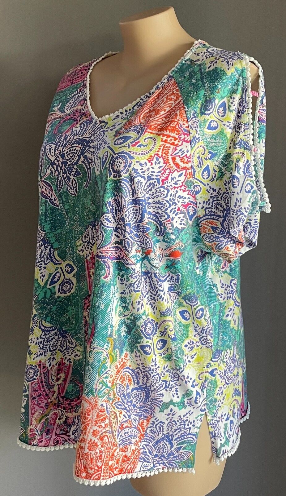 BEME Cotton Top Cut Out Shoulder Bright Coloured & Print Stretch Plus Size XL