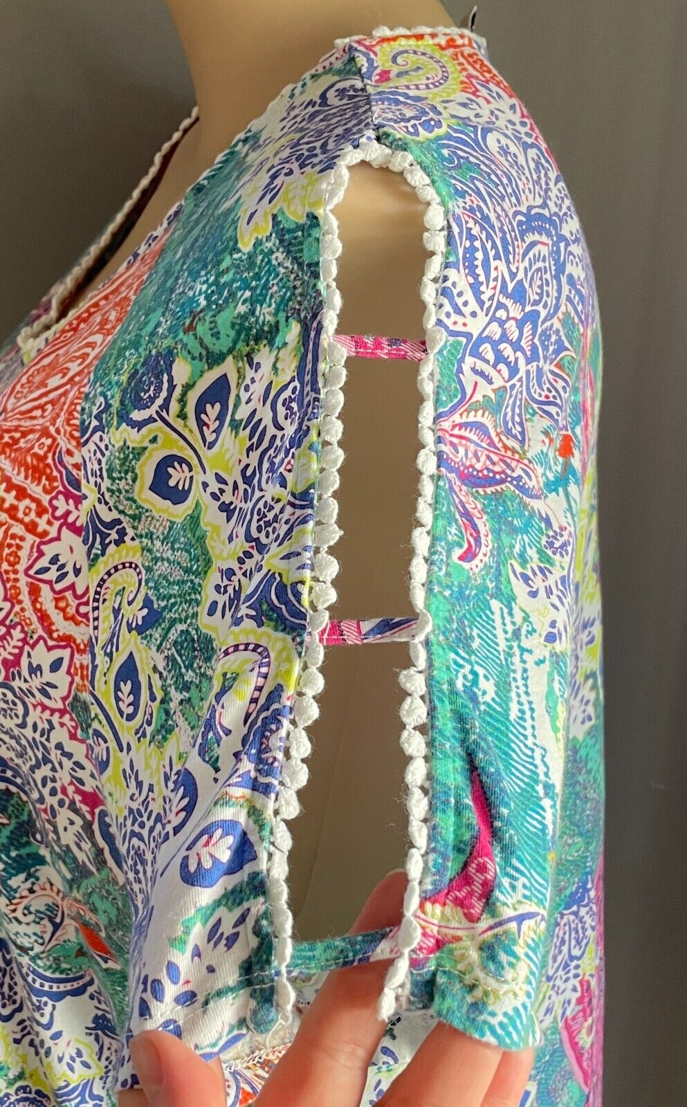 BEME Cotton Top Cut Out Shoulder Bright Coloured & Print Stretch Plus Size XL