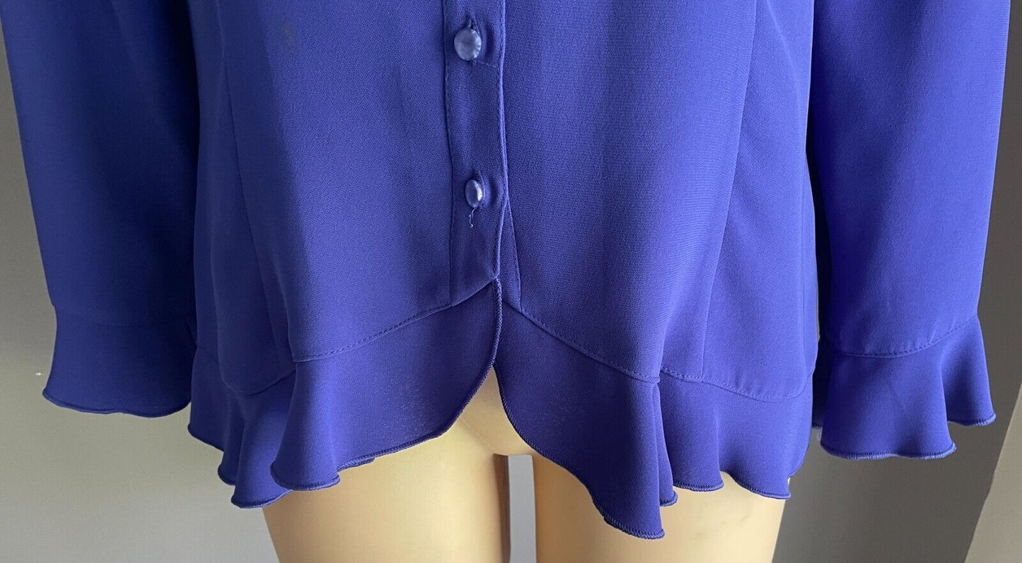 LEESA FASHIONS Button Front Shirt Purple Ruffle Neck Sleeve Cuff Blouse Size 18