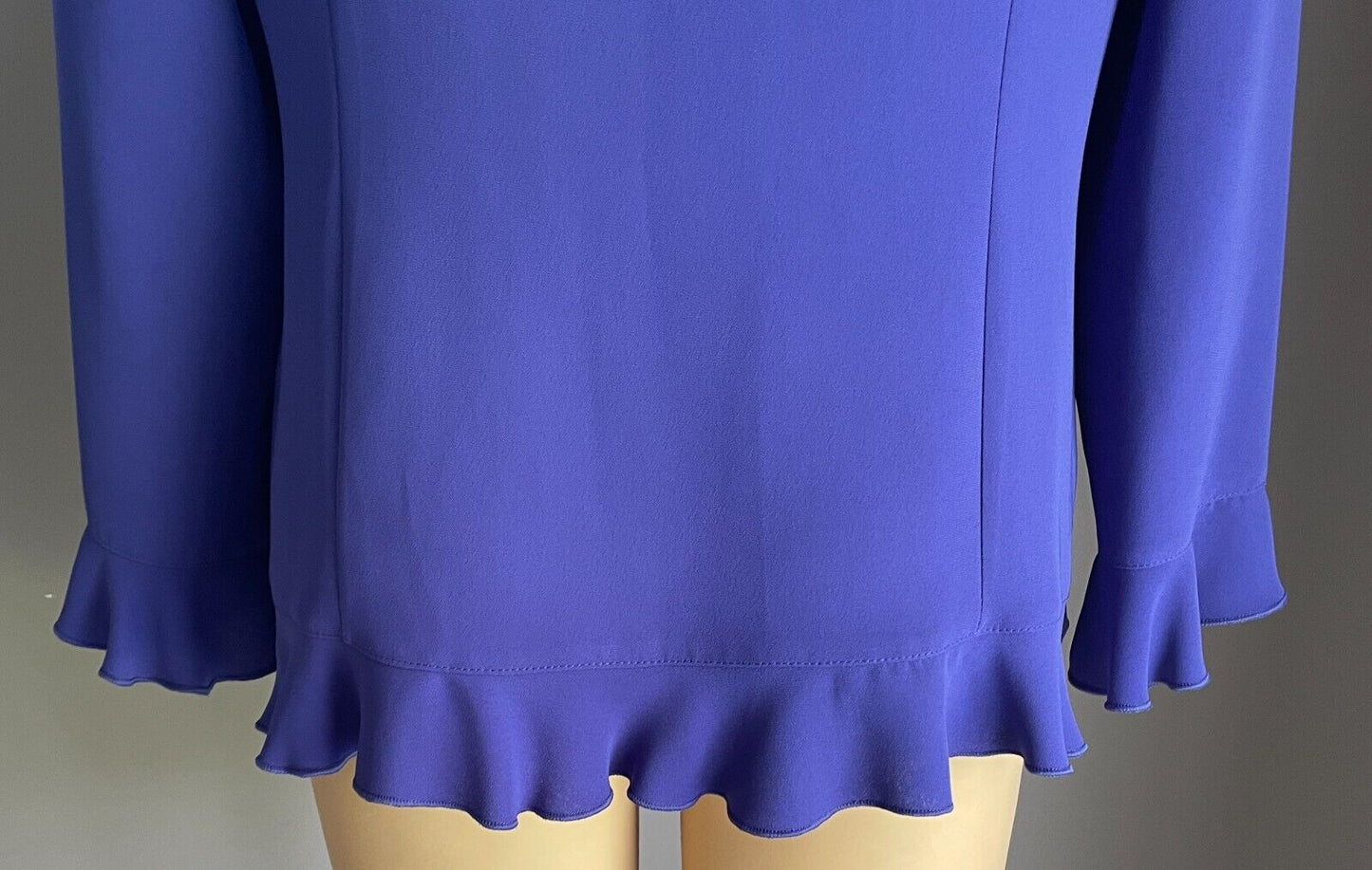 LEESA FASHIONS Button Front Shirt Purple Ruffle Neck Sleeve Cuff Blouse Size 18