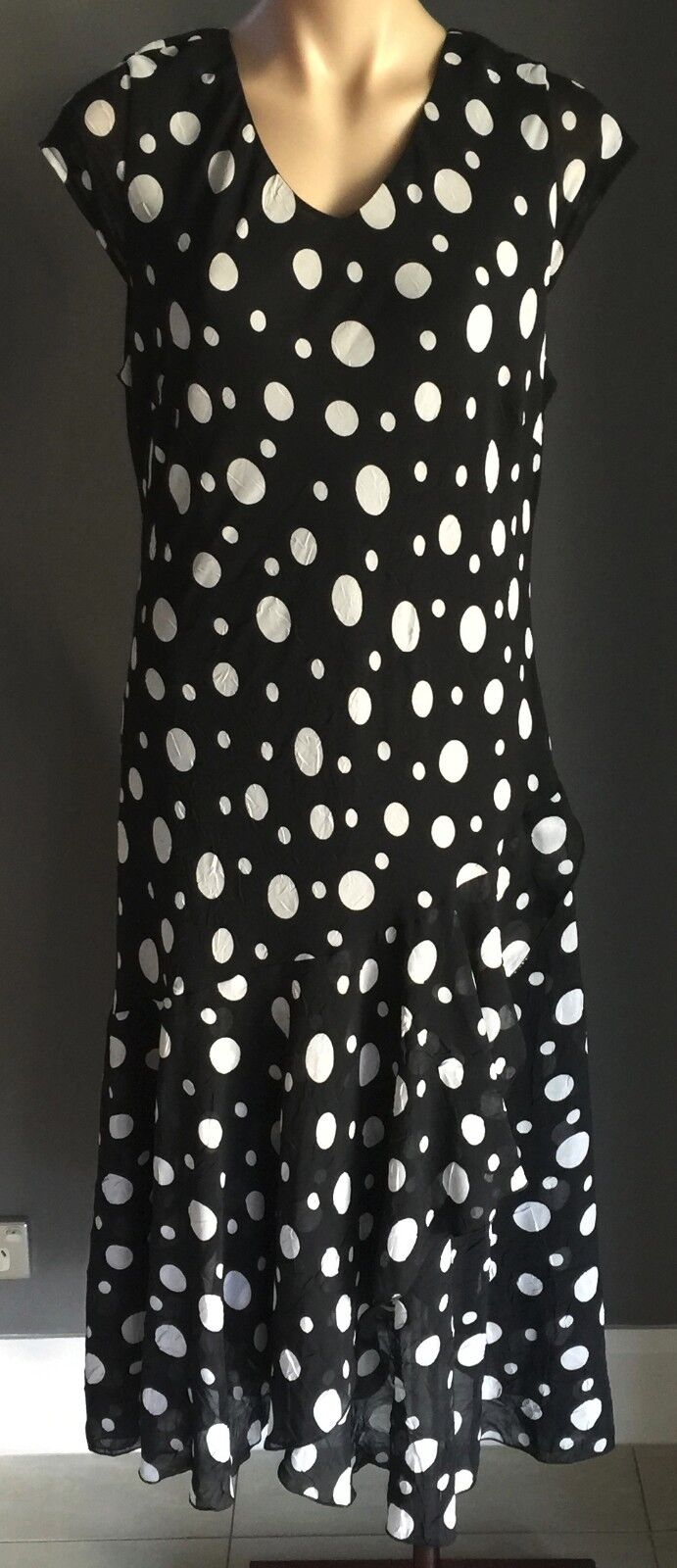 LEESA FASHIONS Dress Black & White Polka Dot Size 14 1940's Look