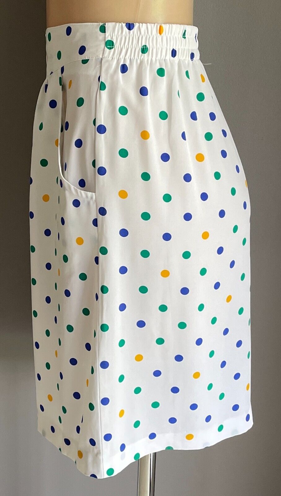 LEESA FASHIONS Shorts White Dress Blue Yellow Green Polka Dot Size 12 Button Fly