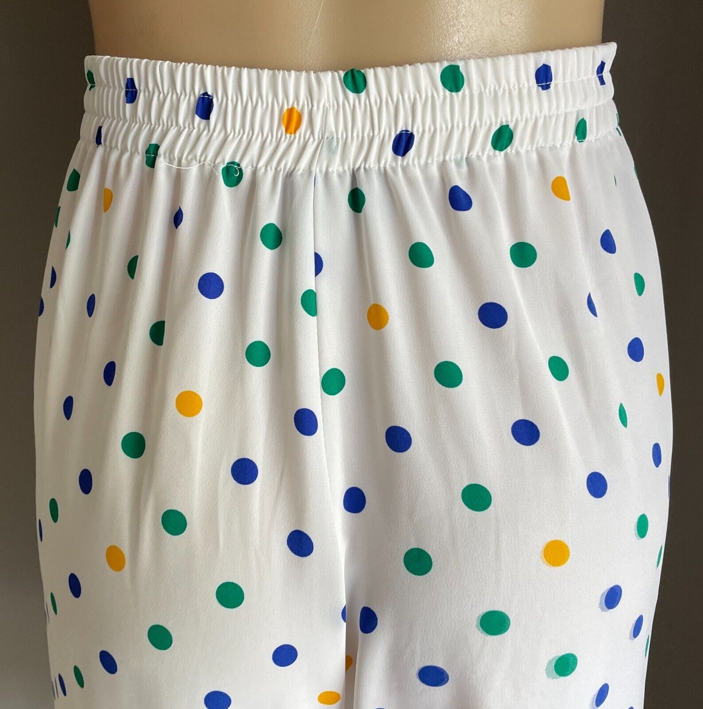 LEESA FASHIONS Shorts White Dress Blue Yellow Green Polka Dot Size 12 Button Fly