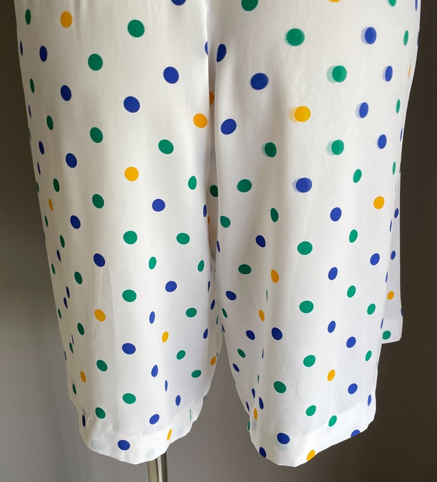 LEESA FASHIONS Shorts White Dress Blue Yellow Green Polka Dot Size 12 Button Fly