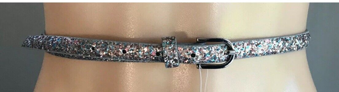 FOREVER NEW Ladies Belt 1.4cm Pink & Blue Glitter Pleather Buckle Size 10 12 NEW
