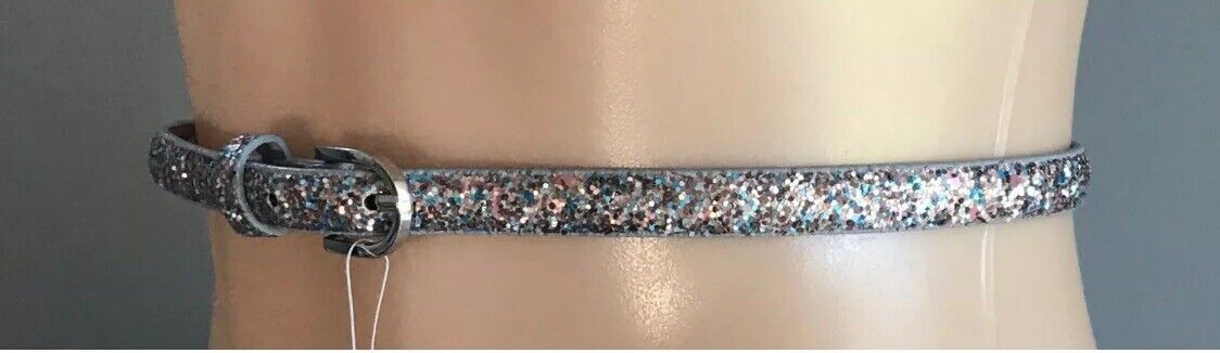 FOREVER NEW Ladies Belt 1.4cm Pink & Blue Glitter Pleather Buckle Size 10 12 NEW