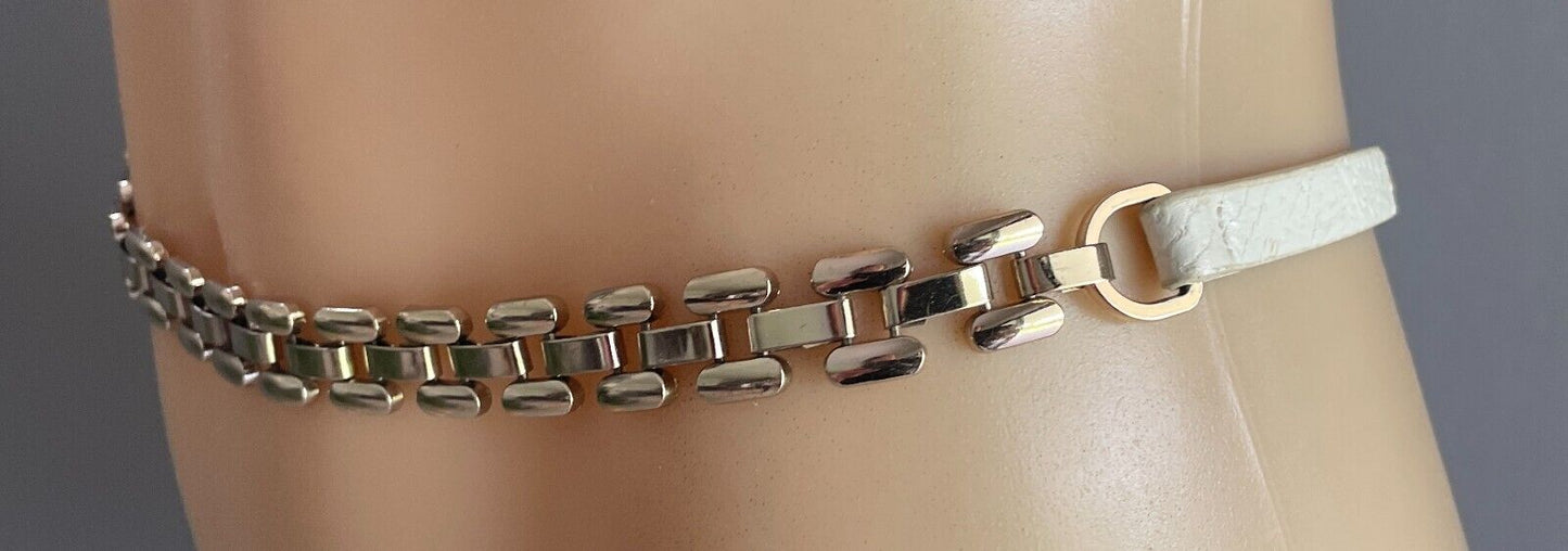 FOREVER NEW Chain Belt White Snake Pleather With Gold & Silver Link Length 100cm