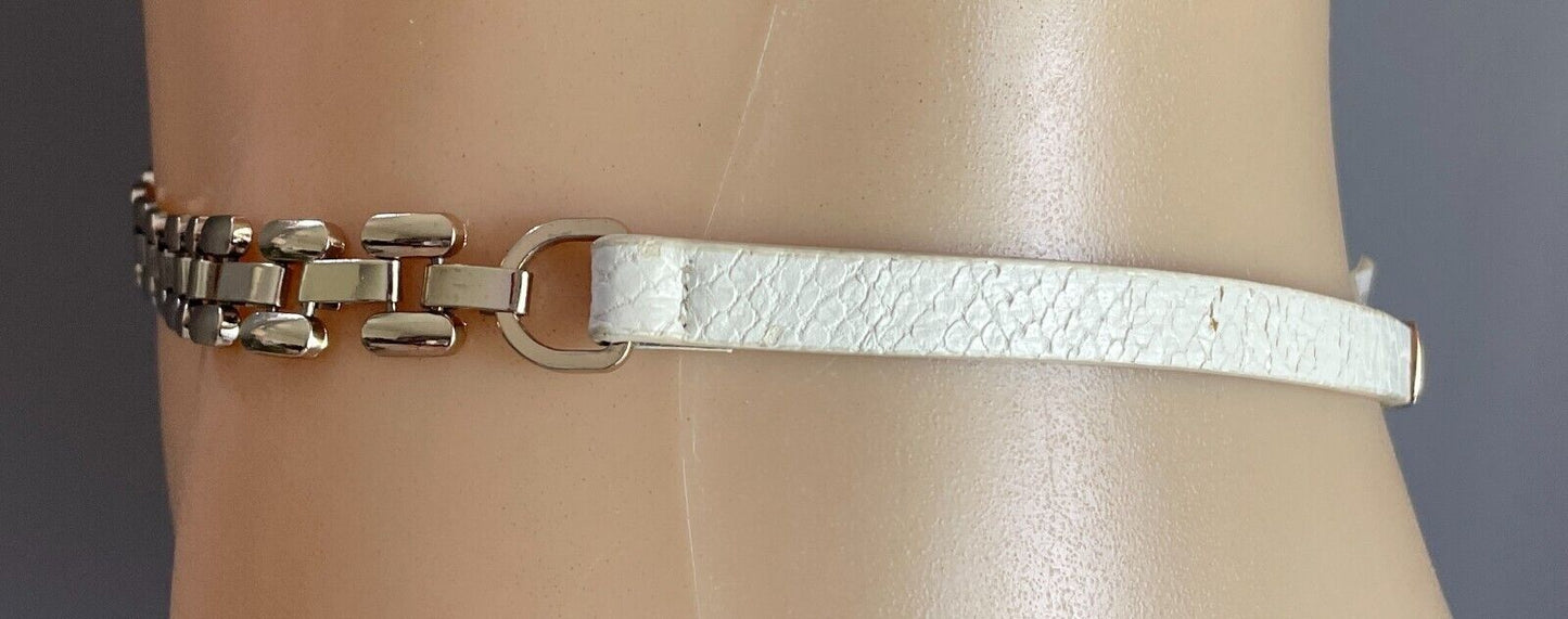 FOREVER NEW Chain Belt White Snake Pleather With Gold & Silver Link Length 100cm