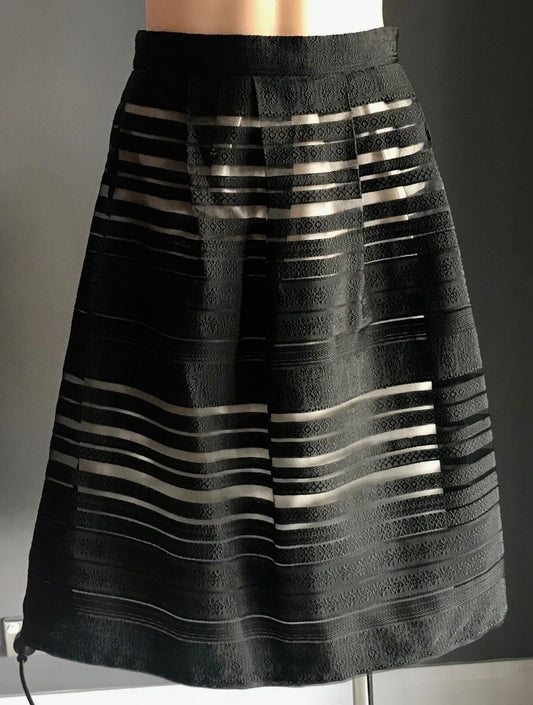 FOREVER 21 CONTEMPORARY Skirt Ornate Organza Stripe Size S 10 Black Beige NEW