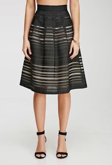 FOREVER 21 CONTEMPORARY Skirt Ornate Organza Stripe Size S 10 Black Beige NEW