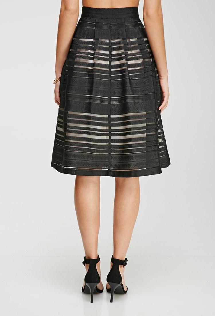 FOREVER 21 CONTEMPORARY Skirt Ornate Organza Stripe Size S 10 Black Beige NEW