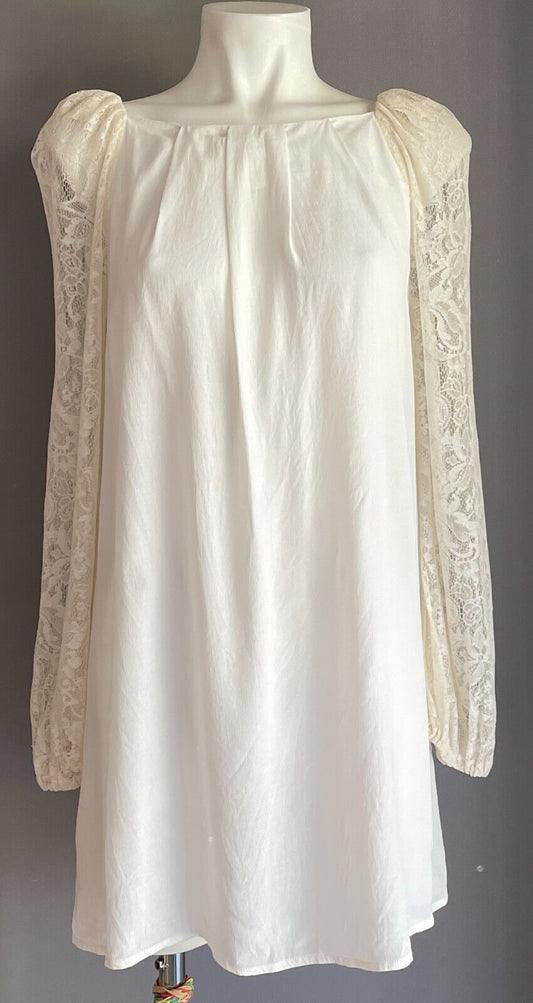 FOREVER NEW A-Line Dress Off White Long Lace Sleeves Size 8 Short Length