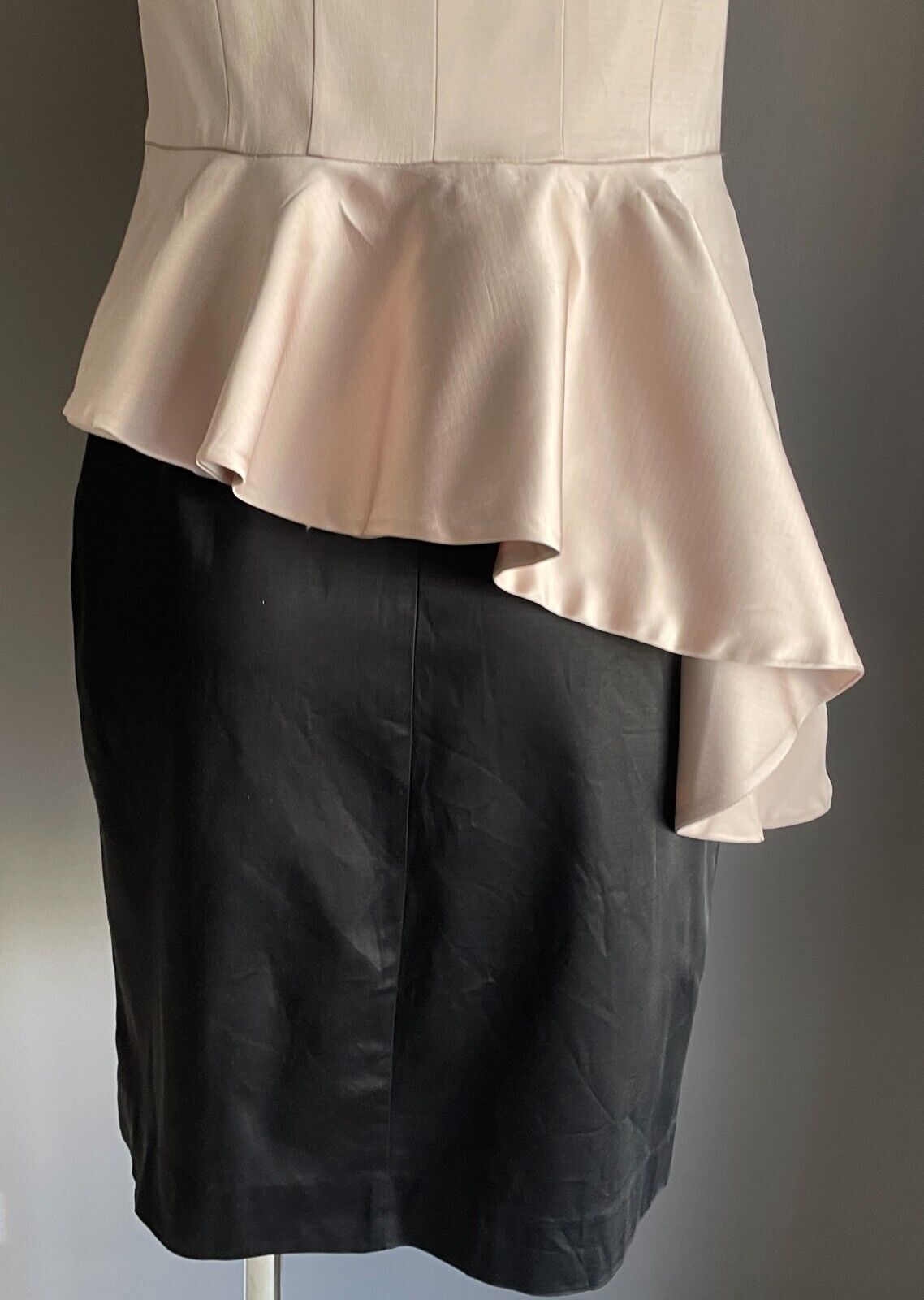 FOREVER NEW Strapless Dress Champagne & Black Bustier Size 12 Peplum Hem Satin