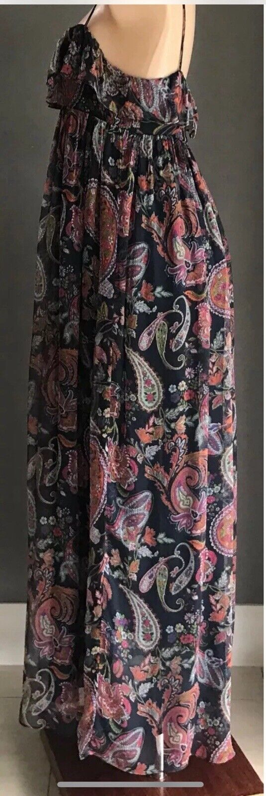 FOREVER NEW Maxi Dress Silk Paisley Print Sleeveless Frill Layer Bodice Size 10