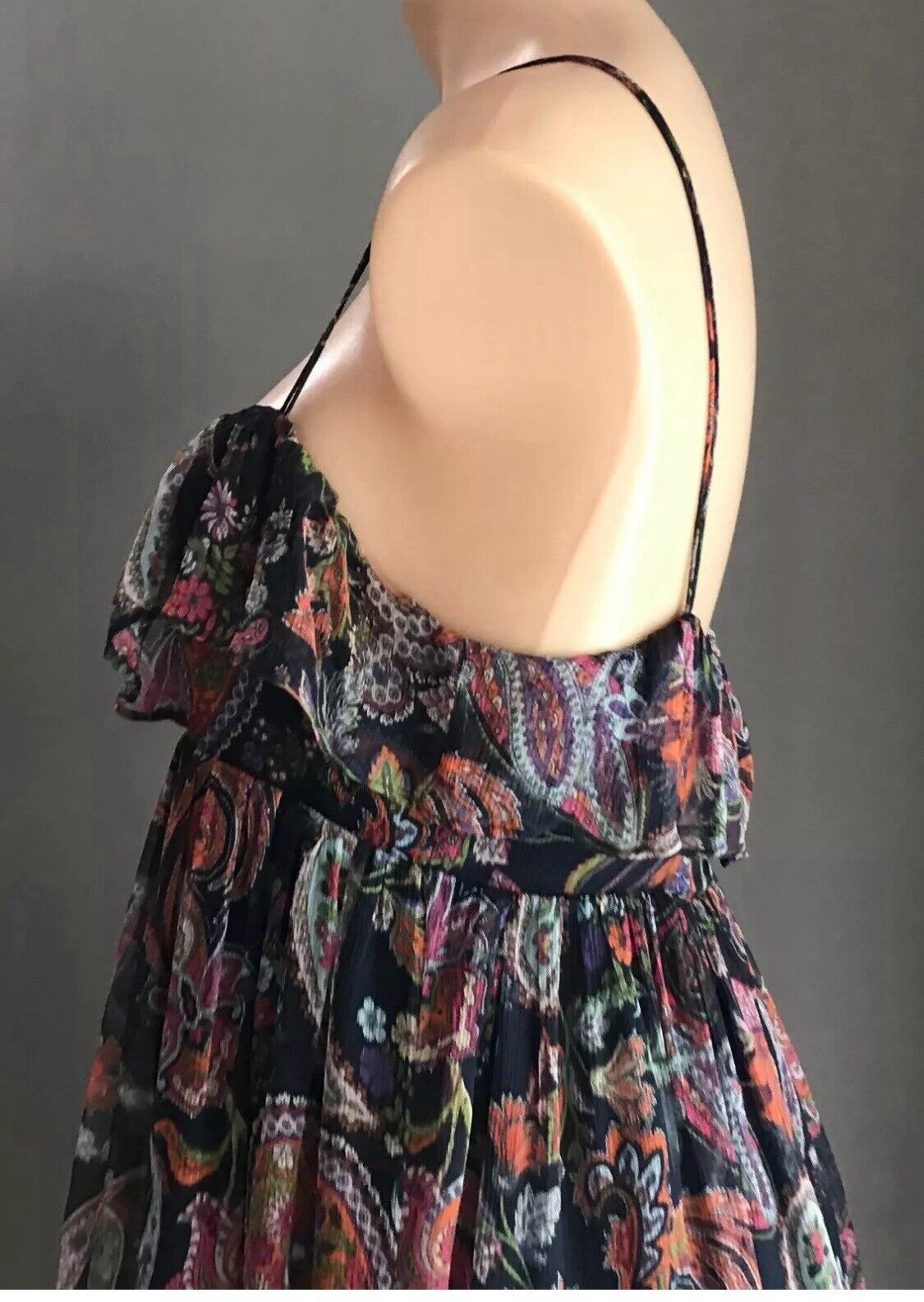 FOREVER NEW Maxi Dress Silk Paisley Print Sleeveless Frill Layer Bodice Size 10