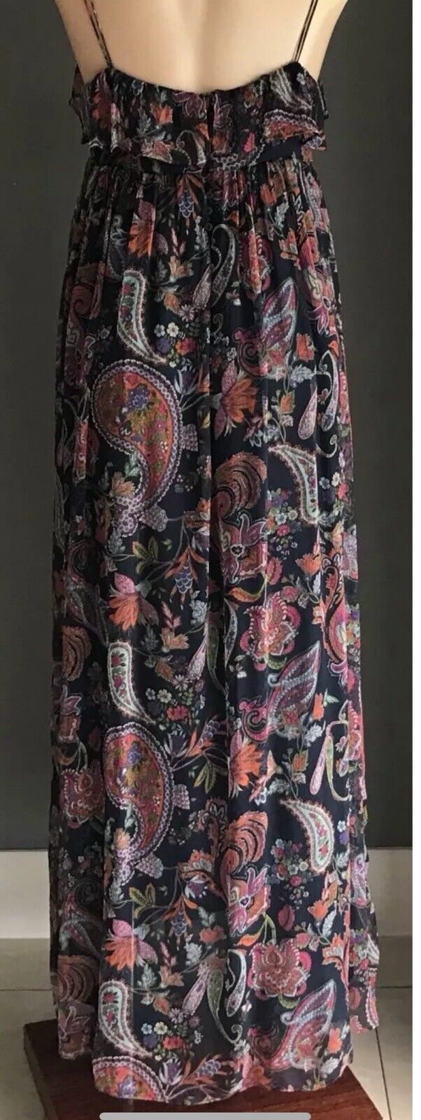 FOREVER NEW Maxi Dress Silk Paisley Print Sleeveless Frill Layer Bodice Size 10