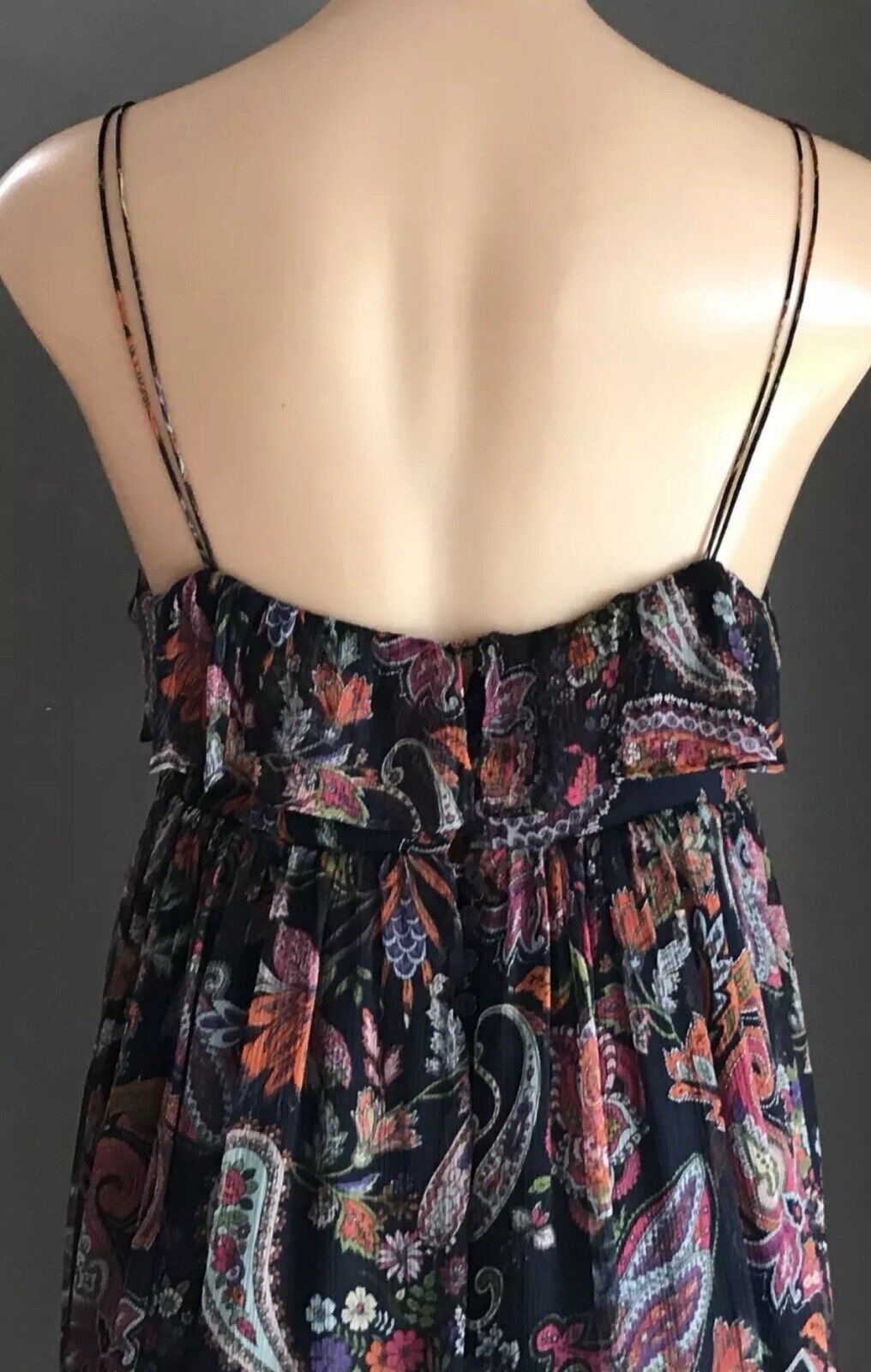 FOREVER NEW Maxi Dress Silk Paisley Print Sleeveless Frill Layer Bodice Size 10