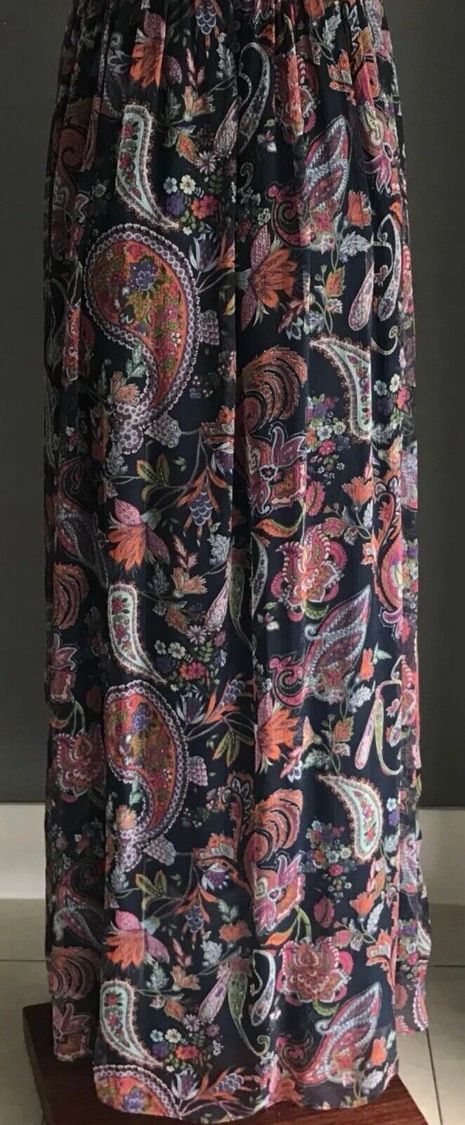 FOREVER NEW Maxi Dress Silk Paisley Print Sleeveless Frill Layer Bodice Size 10