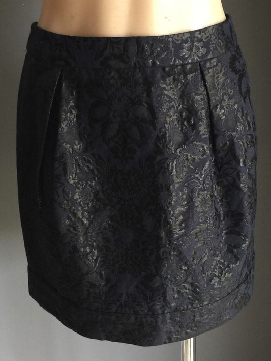 FOREVER NEW Mini Skirt Navy & Black Floral Jacquard Print Tulip Size 10 NEW