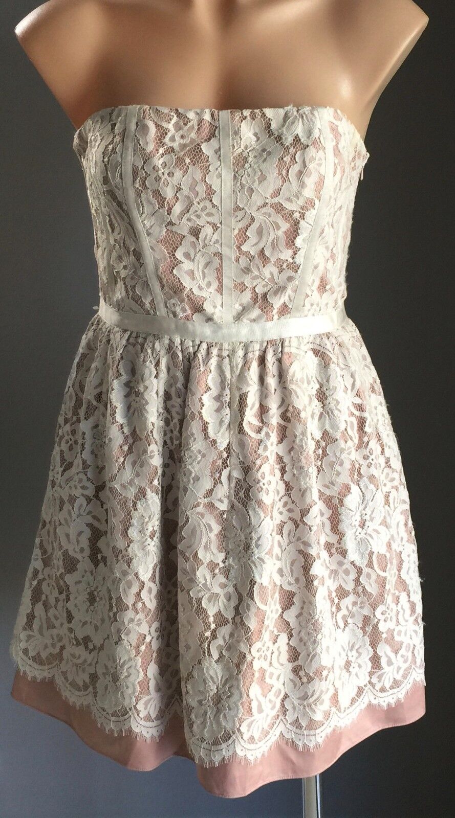 FOREVER NEW Strapless Dress Blush Pink & Ivory Lace Bustier Frock Size 10