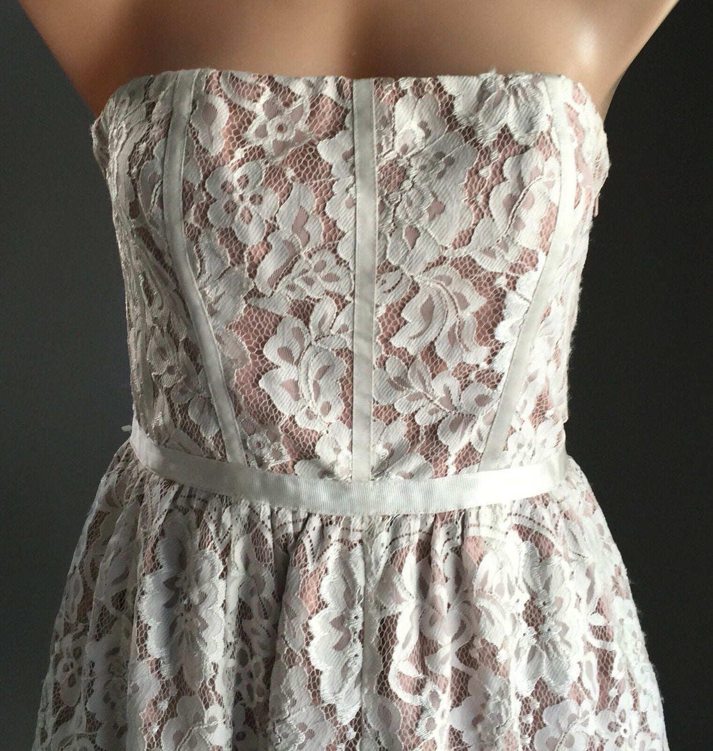 FOREVER NEW Strapless Dress Blush Pink & Ivory Lace Bustier Frock Size 10