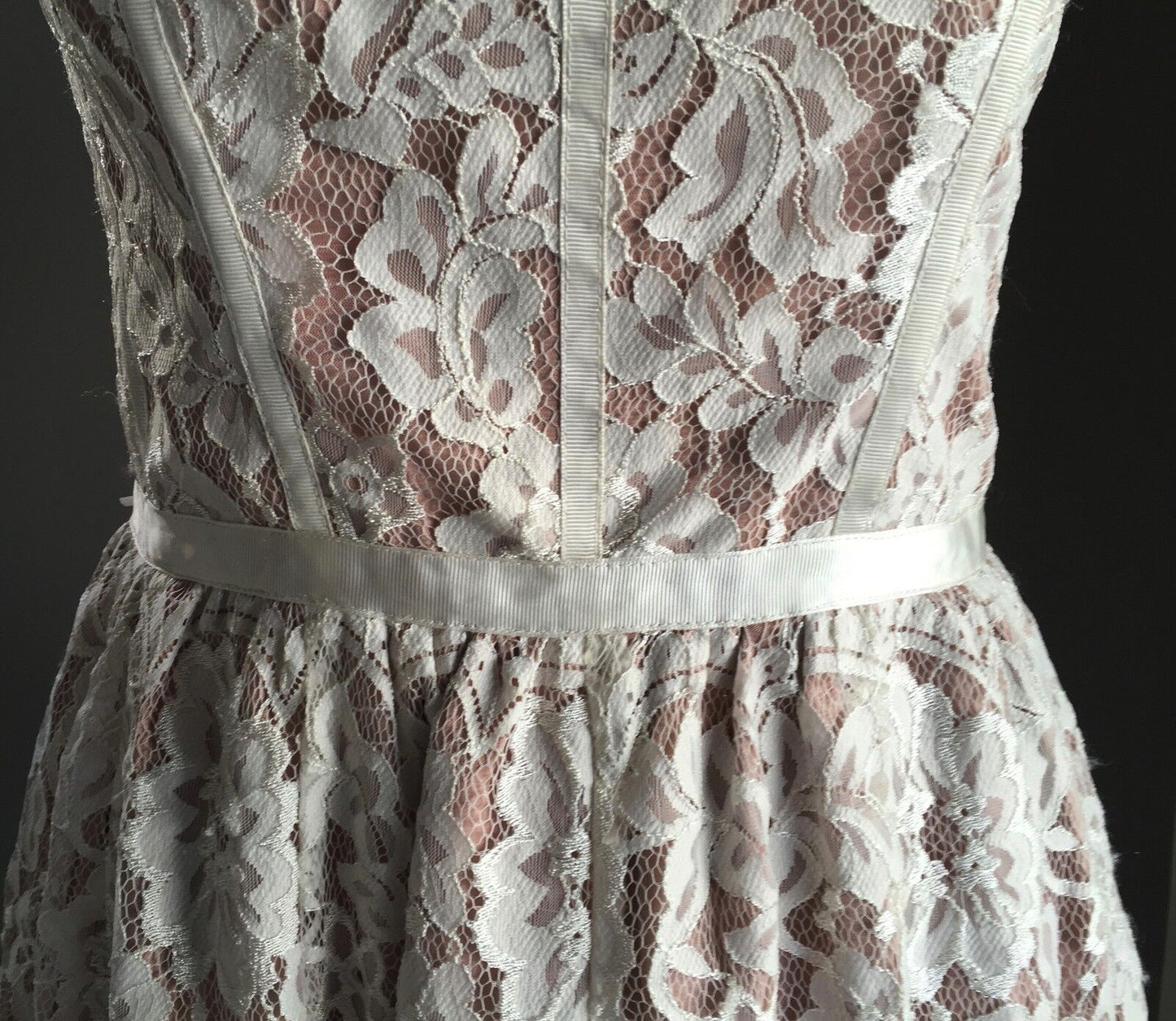 FOREVER NEW Strapless Dress Blush Pink & Ivory Lace Bustier Frock Size 10