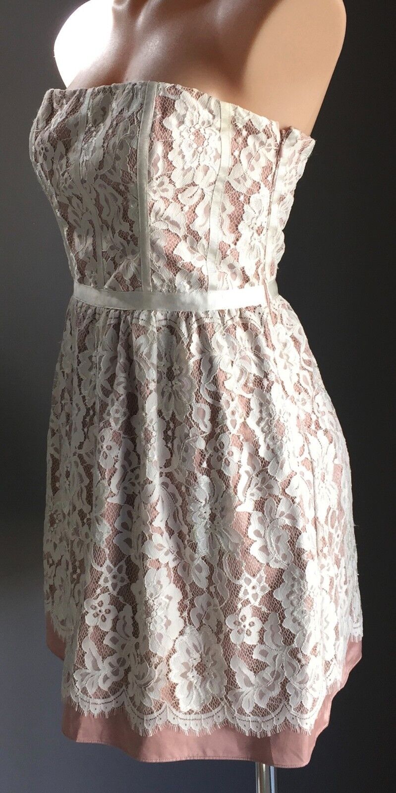FOREVER NEW Strapless Dress Blush Pink & Ivory Lace Bustier Frock Size 10