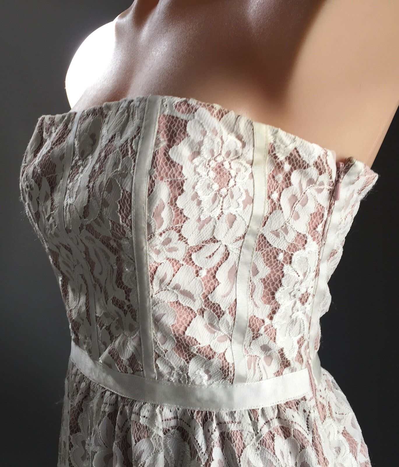 FOREVER NEW Strapless Dress Blush Pink & Ivory Lace Bustier Frock Size 10