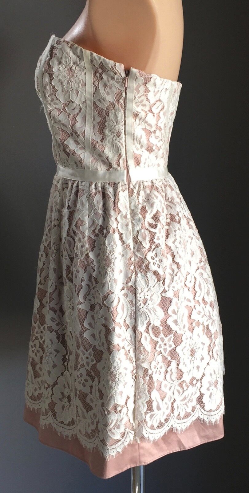 FOREVER NEW Strapless Dress Blush Pink & Ivory Lace Bustier Frock Size 10