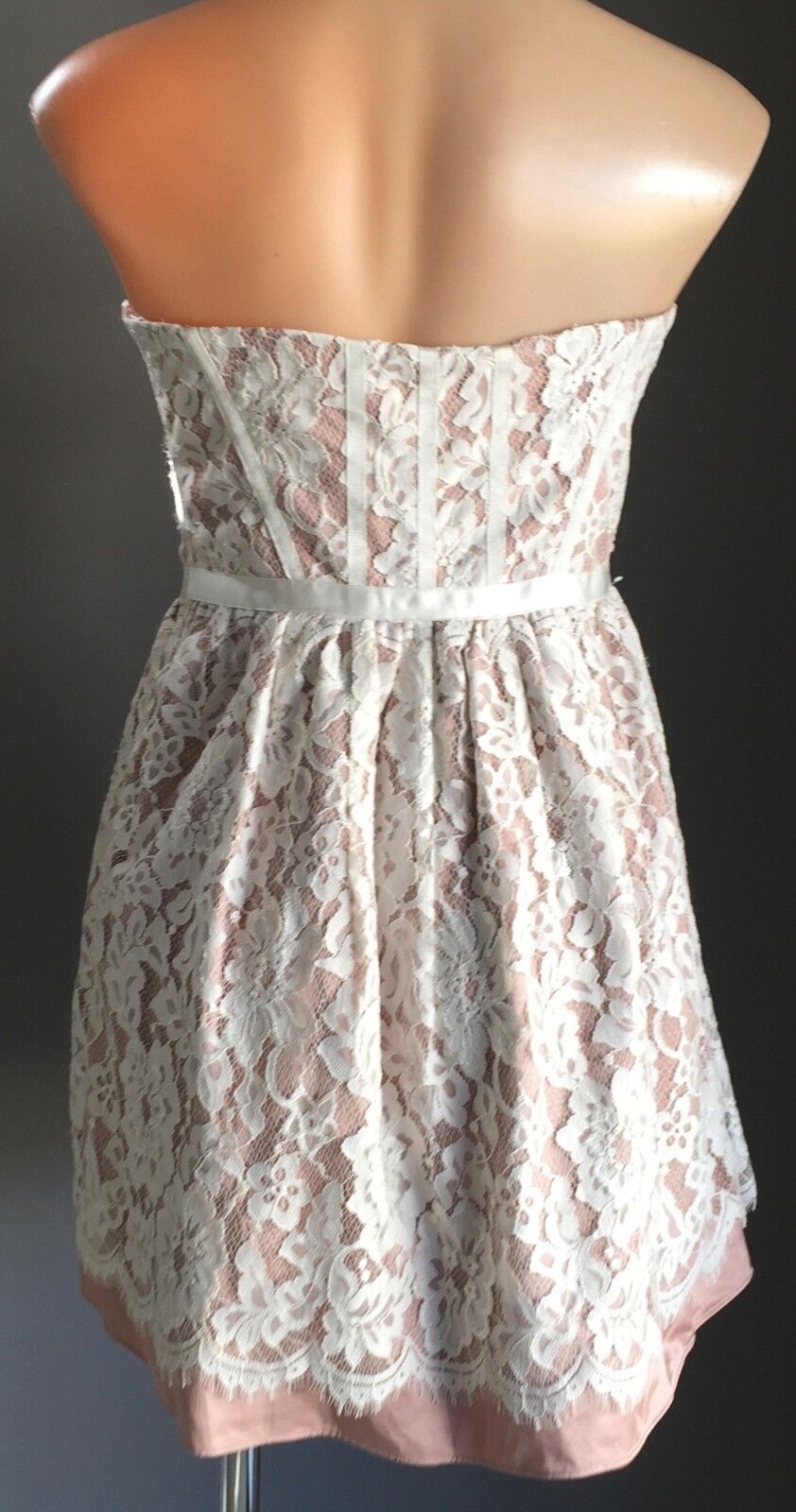 FOREVER NEW Strapless Dress Blush Pink & Ivory Lace Bustier Frock Size 10