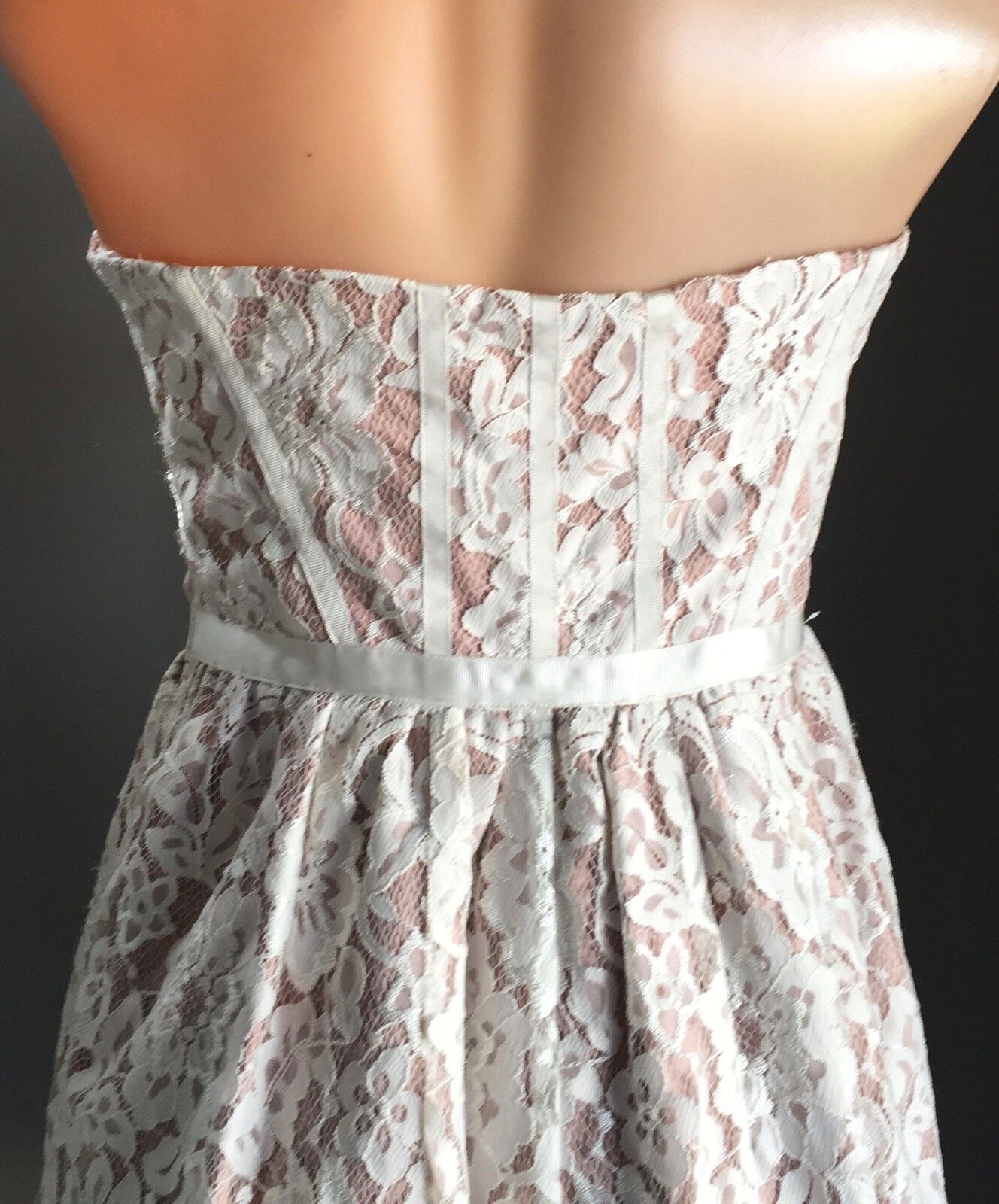 FOREVER NEW Strapless Dress Blush Pink & Ivory Lace Bustier Frock Size 10
