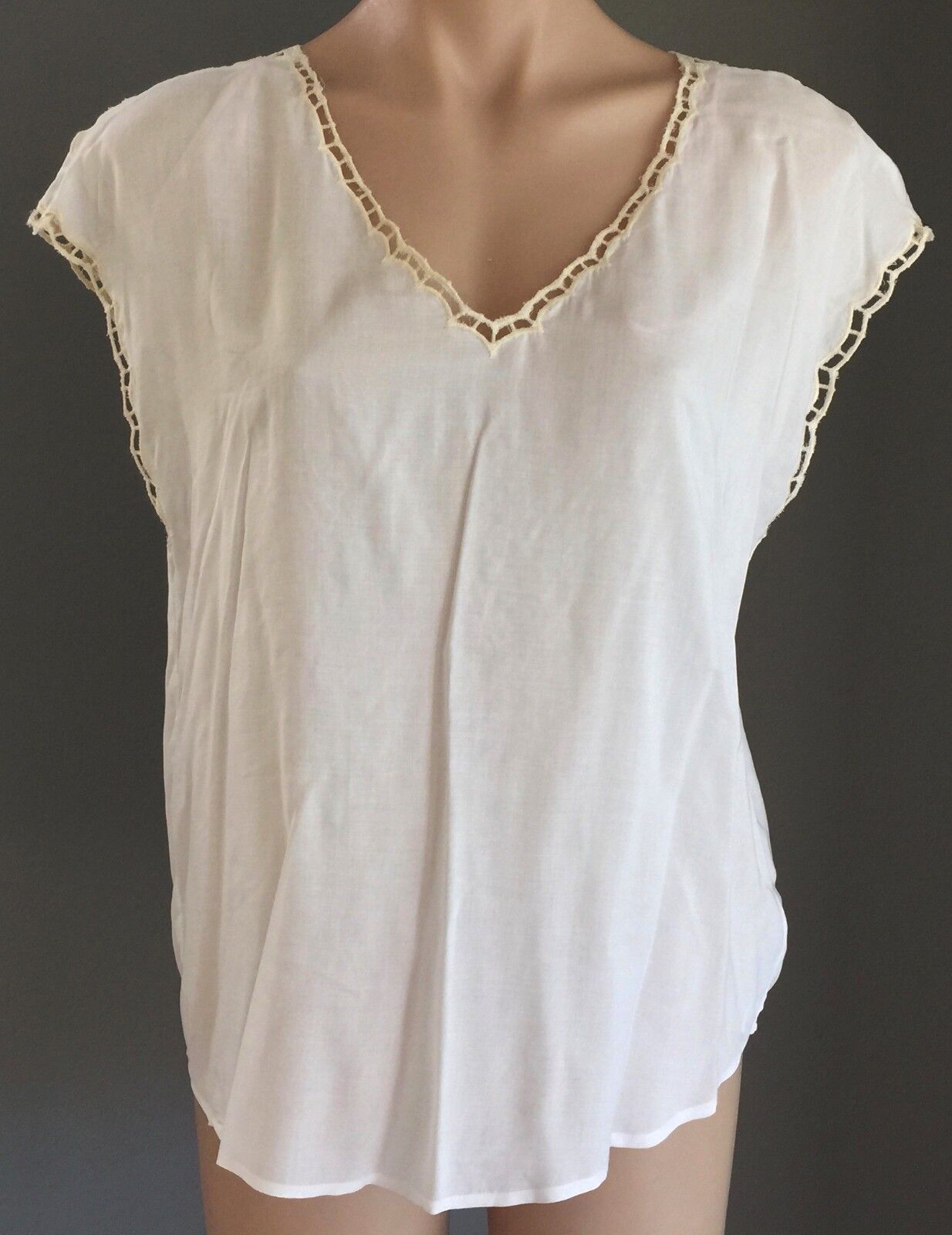 FOREVER 21 Woven Top Ivory Tan Cap Sleeve w Lace Back Size M 10 12 Boho NEW